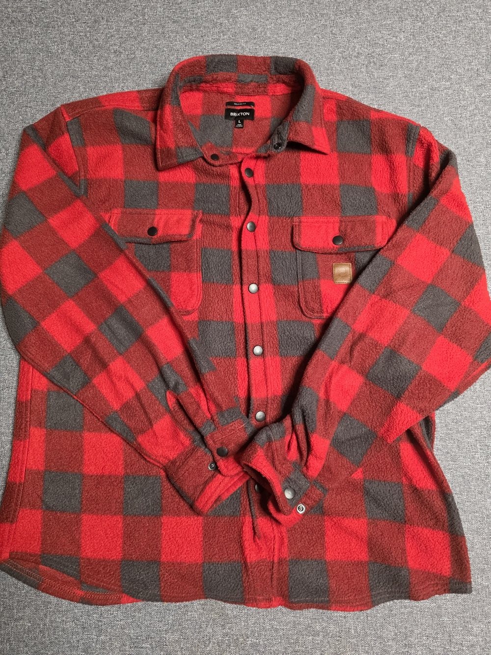 Brixton Fleece Plaid Shirt Jacket Red Black Buffalo Check Snap Button - Large L